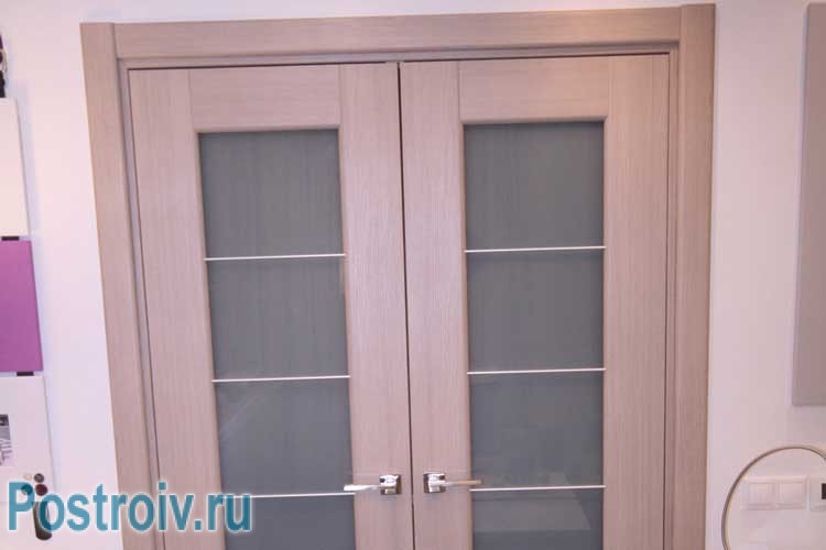 Светлая двойная дверь со стеклом