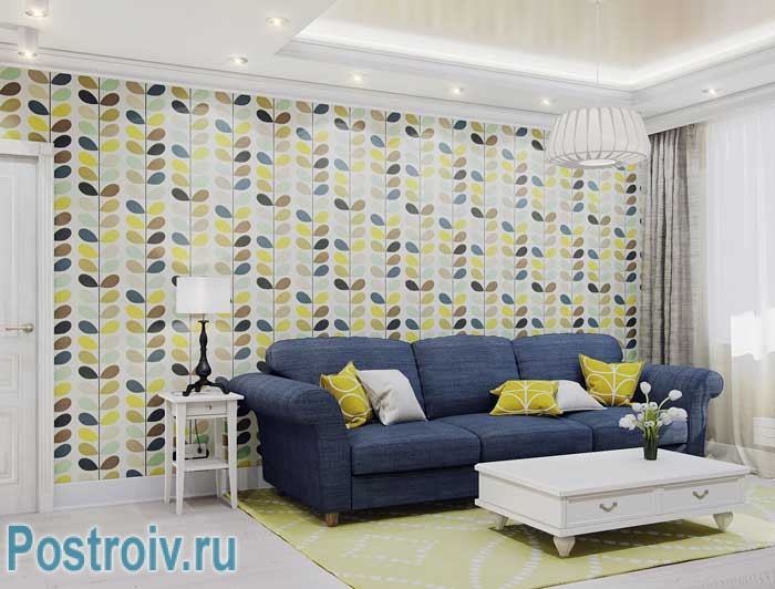 Акцентирование обоями стены в гостиной 17-18 кв. м. Современная классика Акцентирование обоями стены в гостиной 17-18 кв. м. Современная классика