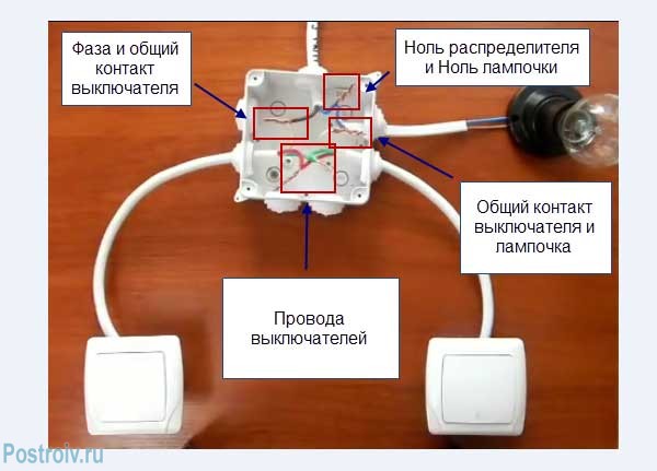 Распределительная коробка проходного выключателя, скрутка проводов - Фото Распределительная коробка проходного выключателя, скрутка проводов - Фото